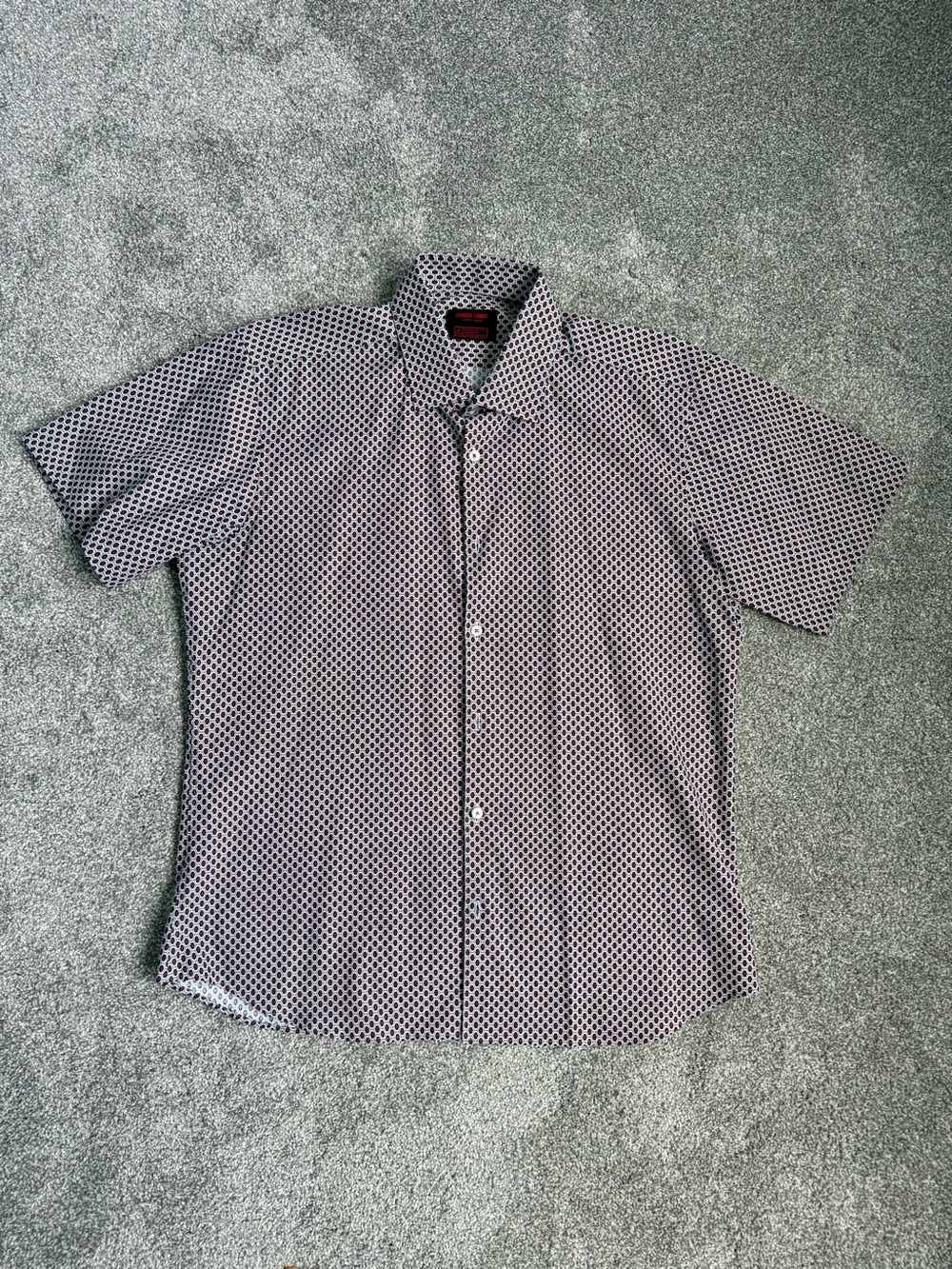 Jared Lang Men's Short-Sleeve Geometric Button-Up Shirt - Red, Black & White
